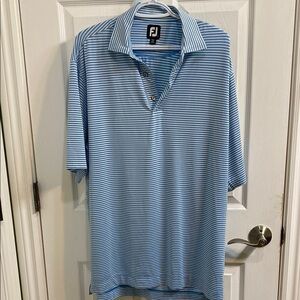 FootJoy Golf Polo Blue and White Striped Men’s Short Sleeve Shirt Size Large